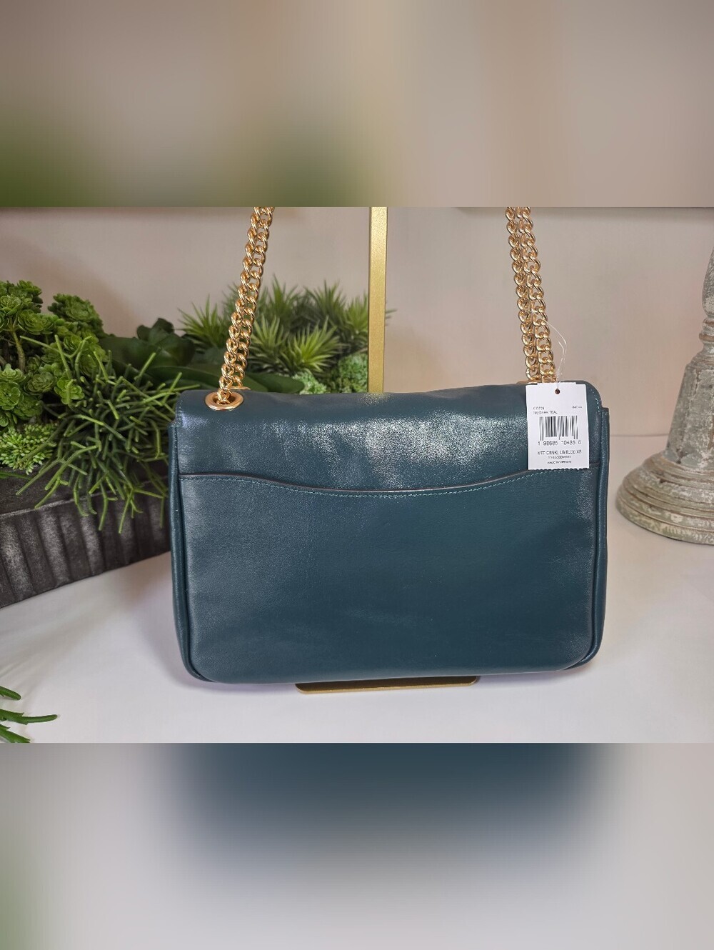 Coach Elodie Dark Teal Smooth Leather Crossbody/Shoulder Bag Gold Chain NWT - Picture 8 of 15